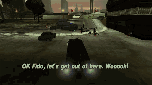 Gtagif Gta One Liners GIF - Gtagif Gta One Liners Ok Fido Lets Get Out Of Here Wooooh GIFs