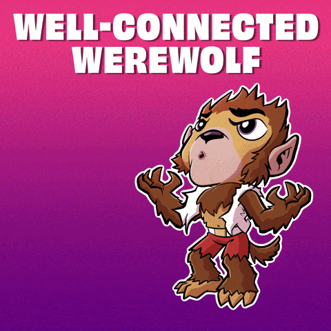 a cartoon werewolf with the words well-connected werewolf above him