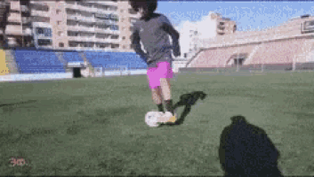 a person is kicking a soccer ball on a soccer field