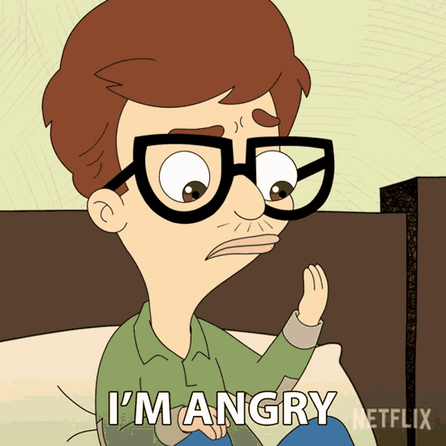 a cartoon of a man with glasses says i 'm angry netflix
