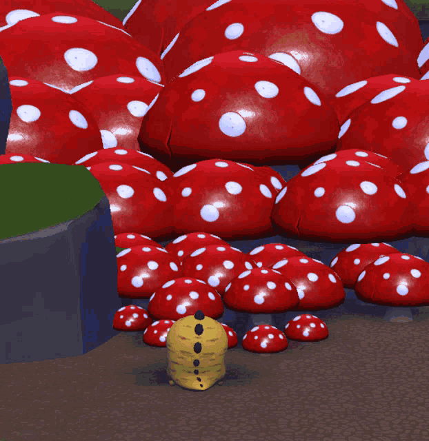a bunch of red balls with white dots on them