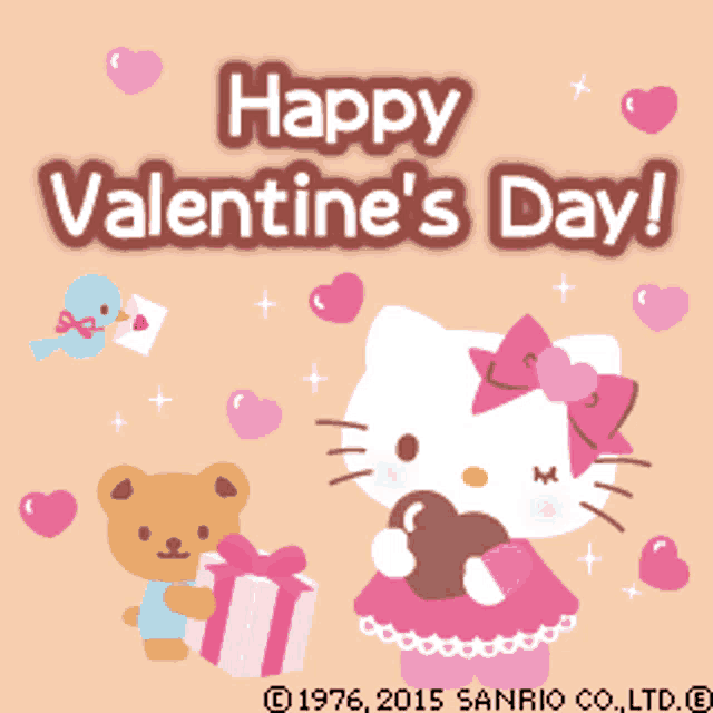 a valentine 's day card with hello kitty holding a chocolate heart