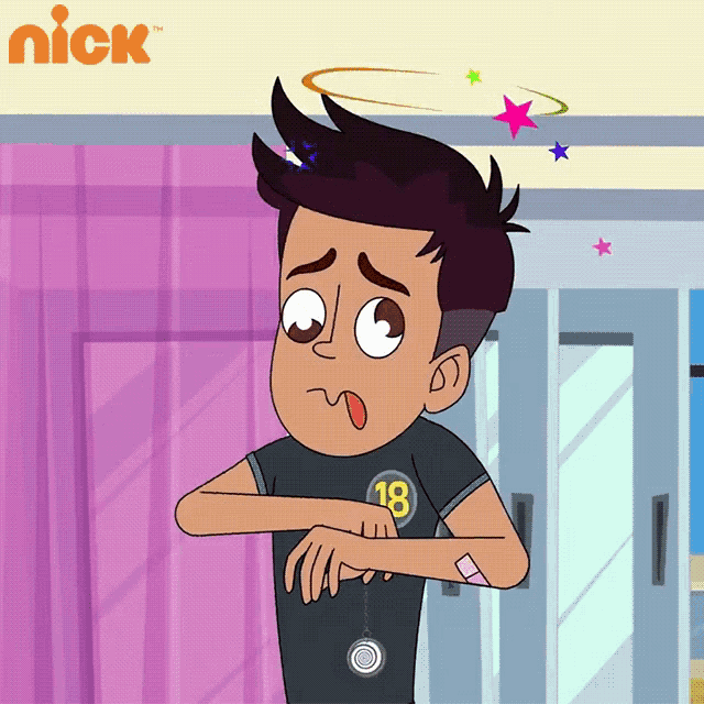 a cartoon of a boy wearing a shirt with the number 18 on it