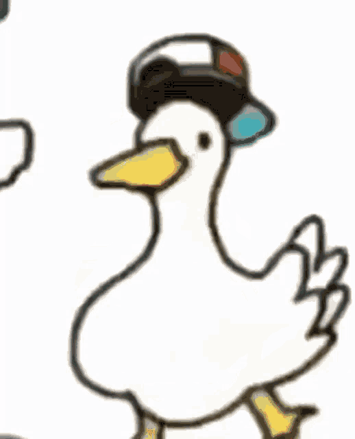 a cartoon drawing of a duck wearing a baseball cap