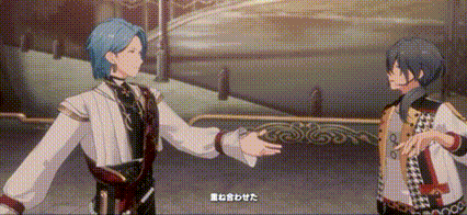 two anime characters are standing next to each other in a video game .
