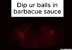 a picture of a monster in a hallway with the caption dip ur balls in barbeque sauce