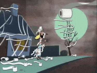 a cartoon of a woman surrounded by toilet paper