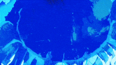 a blue background with a drawing of a skull and horns