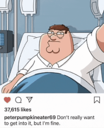 peter griffin is in a hospital bed and taking a selfie
