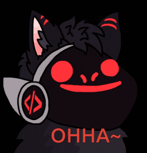 a cartoon drawing of a cat with headphones and the word ohha written below it