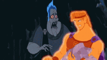 a cartoon of hercules and hades from hercules standing next to each other