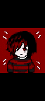 a pixel art of a boy with red hair and black stripes on a red background