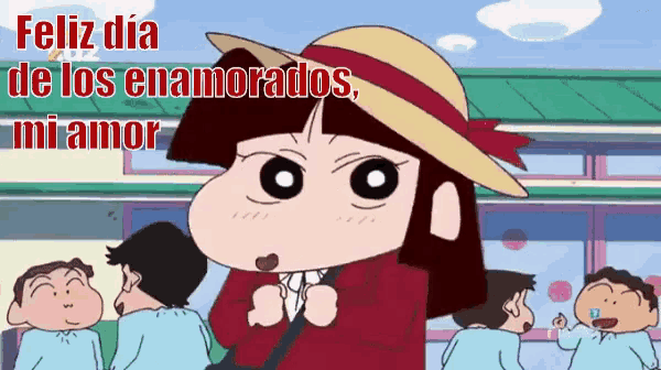 a cartoon character says feliz dia de los enamorados mi amor in spanish