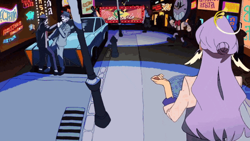 a cartoon drawing of a street with a sign that says ' ice cream ' on it