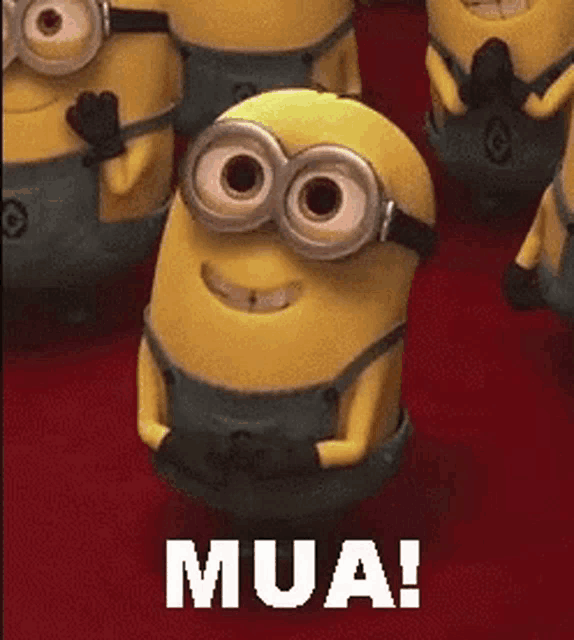 a group of minions are standing next to each other with the word mua written on the bottom