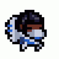 a pixel art of a person wearing a mask and a scarf .