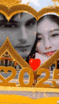 a man and a woman are in a heart shaped frame with numbers 2022