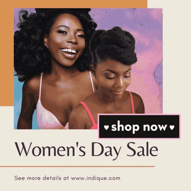 an advertisement for women 's day sale shows two women smiling