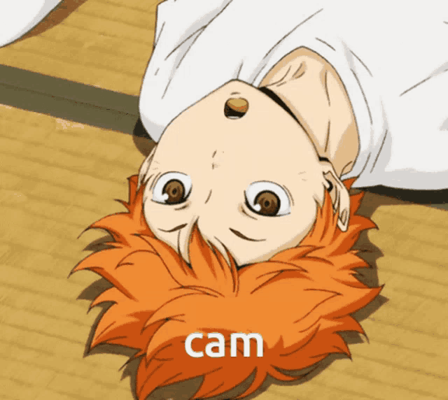 a cartoon of a person laying on their back with the word cam written on the bottom
