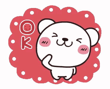 a cartoon of a bear with a smiley face and the word ok behind it