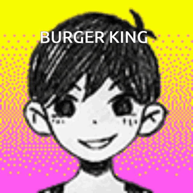 a black and white drawing of a boy with the words burger king above him
