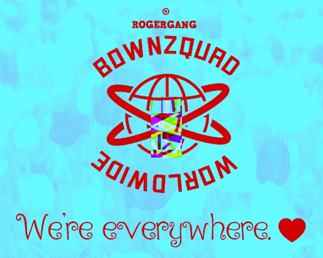 a colorful logo for rogergang with the words " we 're everywhere "