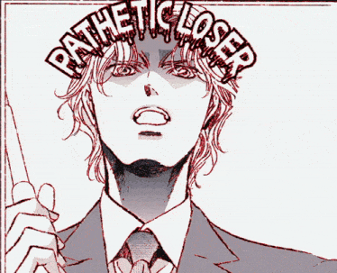a drawing of a man with the words pathetically loser written around his head