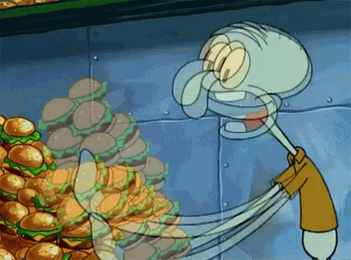 Yummers GIF - Squidward Eating Krabby Patty GIFs