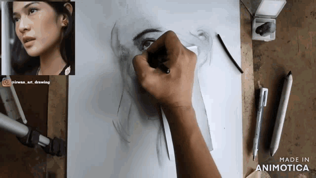 a drawing of a woman 's face is being made in animatica