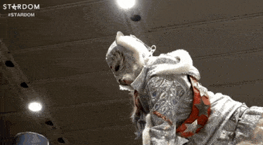 a wrestler in a stardom ring with a white mask