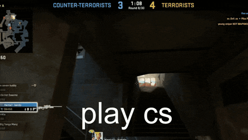 a screenshot of a video game with counter-terrorists 3 and terrorists 4 on the screen