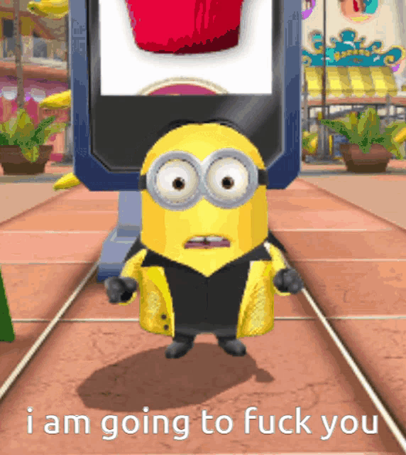 a cartoon minion says i am going to fuck you in a video game