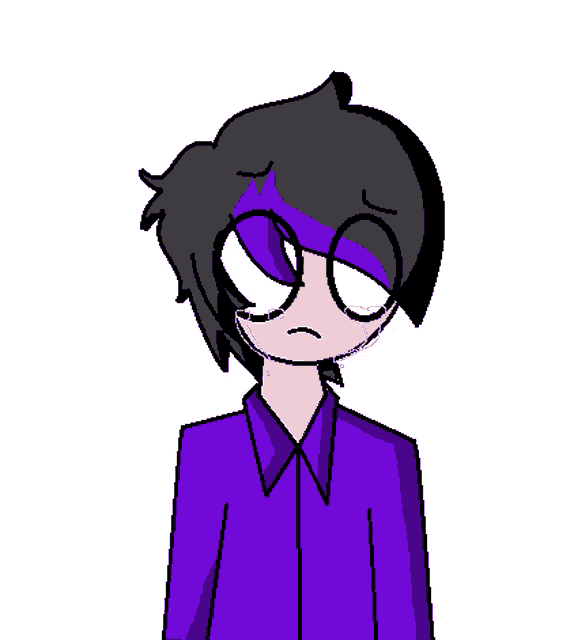 a pixel art of a boy with glasses and a purple shirt .