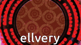 a blue and red swirl with the word elvery in white letters