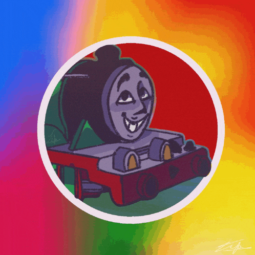 a drawing of a train with a rainbow background and the letter z on the bottom