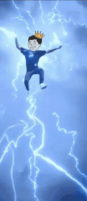a cartoon character with a crown on his head is jumping in the air