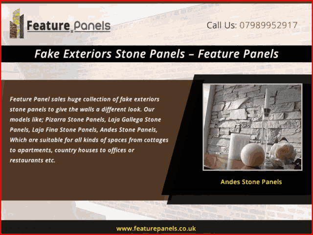 an advertisement for feature panels shows a picture of a stone wall