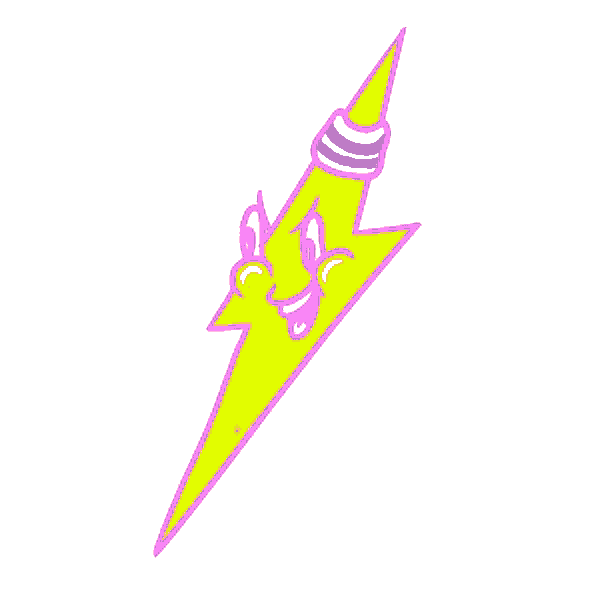 a cartoon drawing of a yellow lightning bolt with a face on it