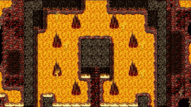 a computer generated image of a cave with lava coming out of it