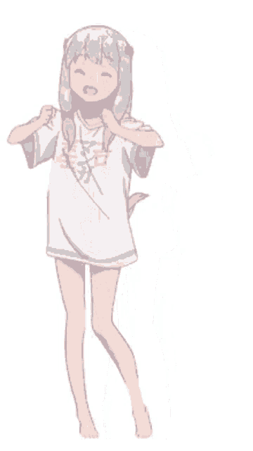 a girl wearing a white shirt with chinese writing on it