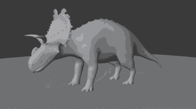a 3d model of a triceratops is laying down on the ground