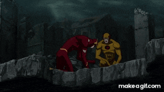 a cartoon of the flash and reverse flash fighting each other