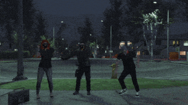 a group of people dancing in a video game with a boombox in the foreground