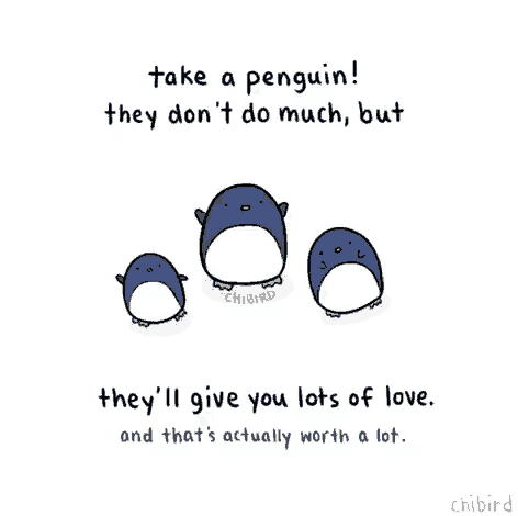 three penguins are standing next to each other with the words take a penguin