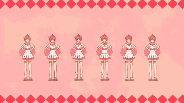 a cheerleader in a tomoeda uniform is surrounded by other cheerleaders
