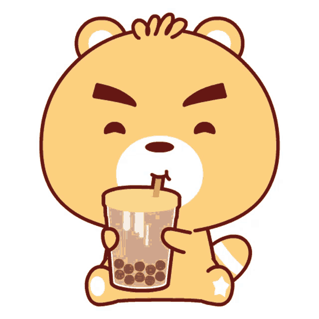 a cartoon of a bear drinking a cup of bubble tea