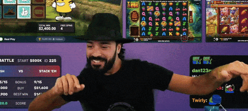 a man with a beard is playing a game called battle