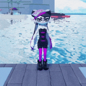 a cartoon character is standing on a dock in front of the water