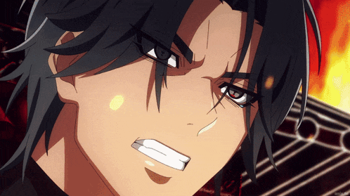 a close up of a cartoon character 's face with a white mouth and red eyes