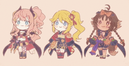 three anime characters are standing next to each other